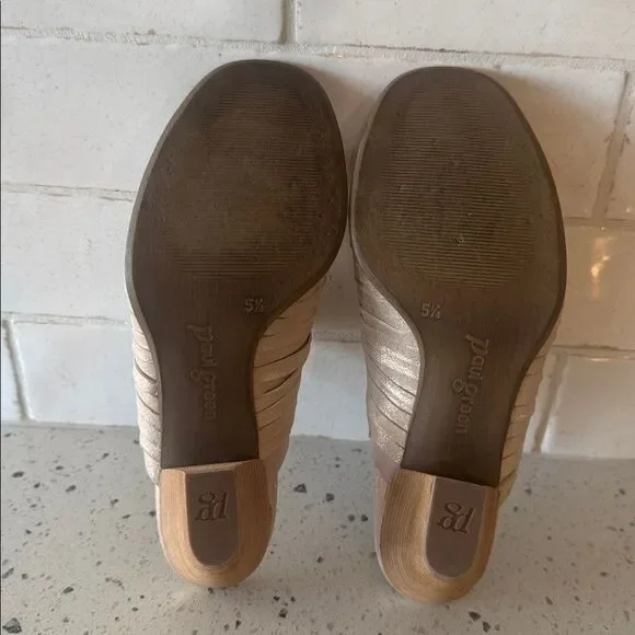 Paul Green AVERY Chic Gold Metallic Shimmer Leather Heeled Mules Shoes Size US 8 - Picture 8 of 13